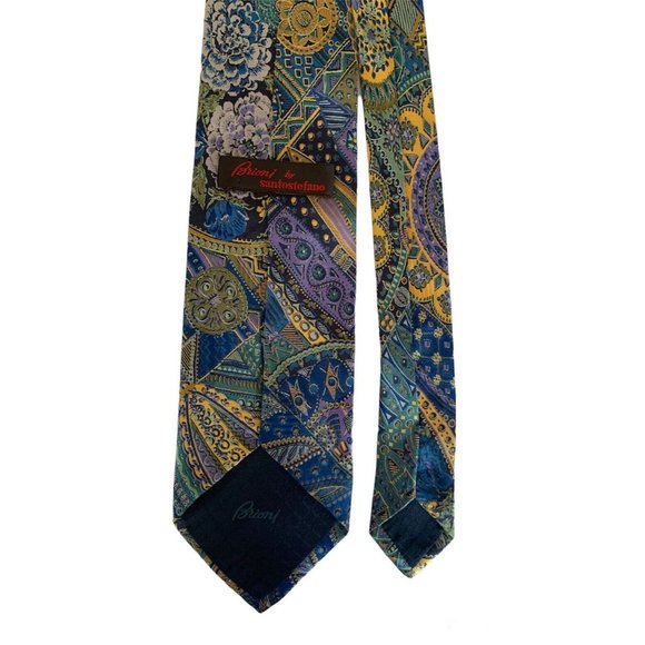 BRIONI BY SANTOSTEFANO Blue Geometric Flowers Silk Tie ITALY 58”/3”.3/4 EX COND - Picture 3 of 5